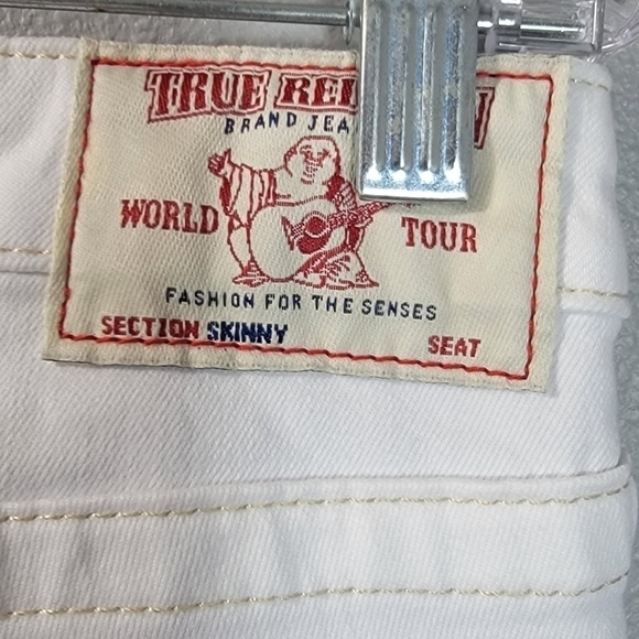 TRUE RELIGION  CURVY HI-RISE RIPPED SKINNY STRETCH JEANS WHITE size 32 - Picture 9 of 13